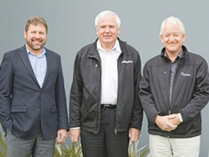 FarmIQ CEO Darryn Pegram (far left), with John Harrison and Andrew McPherson of Veterinary Enterprises Group.