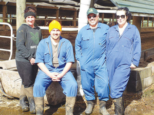 Left to right: Annie Inglis, Steve Irwin, Geoff Irwin, Lee Irwin are the team that Geoff Irwin says help run a ‘relaxed’ farming system at Kiwitahi, near Morrinsville.