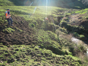 Waikato Regional Council officers responding to reports of a contaminated Matapara Stream.