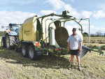 Lewis Herrick with his Krone film wrap unit.