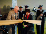 New Zealand National Fieldays Society president Peter Carr cutting the Fieldays' ribbon with Governor General Patsy Reddy.