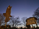 Protesters gave Gore’s brown trout stature cartoon-style crosses over its eyes. Photo Credit: Greenpeace Aotearoa