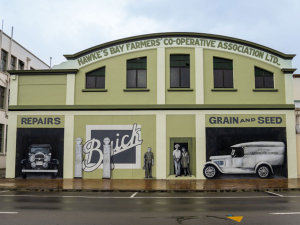 The mural, located at 206 Queen St West, was painted by Brandon Blair of Crimson Flower Ltd. Photo Credit: Hastings District Council