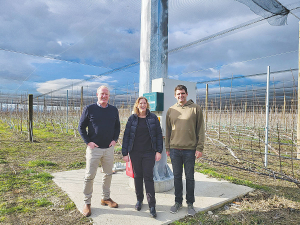GSI Partners Christchurch director Sean Lysaght, Vero executive manager of rural insurance solutions Sonya Whitney and Forest Lodge Orchard’s owner Mike Casey worked together to create an innovative insurance policy which covers Casey’s 100% electricity-powered cherry orchard for losses relating to power cuts.