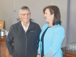 Fonterra director Leonie Guiney chats with Fonterra shareholder Murray Marshall at the AGM last week in Methven.