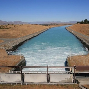 The Waitaki River is alpine-fed with storages built for hydropower.