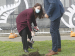 Jacinda Ardern turns the sod at Silver Fern Farms&#039; Belfast (Christchurch) meat works.