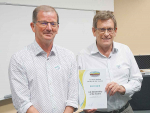 Dr Bert Quin (right) receiving his Life Membership of the NZ Soil Science Society late last year, for “Distinguished Service to Soil Science”.