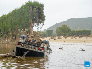 An upturned truck in the Esk Valley. Photo Credit: Te Pari