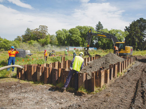 Denitrification walls installed aat Silverstream Reserve, Waimakariri, Canterbury.