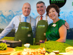 Prime Minister Christopher Luxon, Meat Industry Association chair Nathan Guy and Meat Industry Association chief executive Sirma Karapeeva in Shanghai. Photo Credit: Twitter/Christopher Luxon