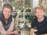 CEO Leah Davey and Business Manager Tom Woutersen pleased to see milk flowing on a new Waikato conversion.
