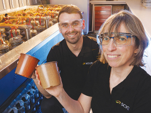 Scientists Maxime Barbier and Gerty Gielen, pictured in Scion&#039;s accredited biodegradation testing facility.