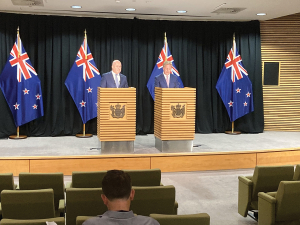 Prime Minister Christopher Luxon and Trade Minister Todd McClay announce the Indian free trade deal at Parliament last month.