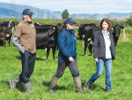 Farmers Chris and Aleisha McCormack with CRV Ambreed’s Janine Broekhuizen.