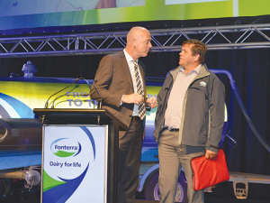 Fonterra managing director Theo Spierings with farmer Gerard van Beek.