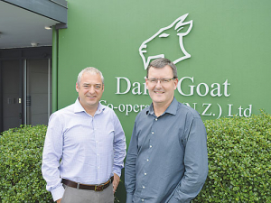 Dairy Goat Cooperative new chief executive David Hemara (left) with his predecessor Tony Giles.