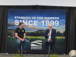 Prime Minister Christopher Luxon and Federated Farmers president Wayne Langford at the meeting in Waikato.