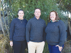 Hemprino founders Harriet Bell, left, Paul Ensor, and Siobhan O’Malley, all modelling their first product, the Pioneer all-gender crew-necked jersey, made of 80% merino and 20% hemp fibre.
