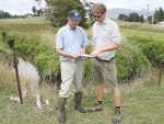 DairyNZ developer Matt Highway has been trialling the Riparian Planner with farmers. He is pictured with Waikato farmer John Bluett.