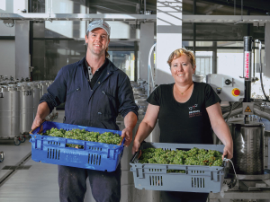 BRI Research Winemaker Ngarita Warden with Assistant Winemaker Robert Winup. Photo Credit: Richard Briggs