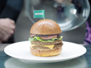 A screenshot from Air New Zealand&#039;s Impossible Burger advertisement. 