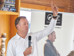 Silver Fern Farms Chief Supply Chain Officer Dan Boulton speaks to farmers at a Supplier Roadshow event at Ashburton. Photo Credit: Nigel Malthus