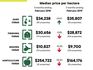 REINZ Rural Statistics Report for 3 months ending February 2019.