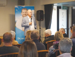 National’s agriculture spokesman Todd Muller speaking at the Morrinsville farmer meeting.