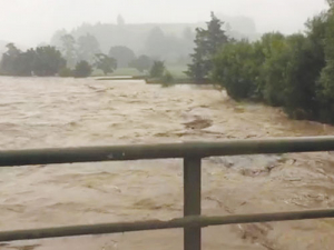 A swollen Takaka River at the height of last week’s storm. 