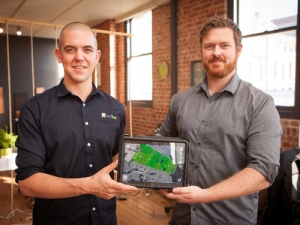 Dunedin entrepreneurs Andrew Humphries and Tom Rivett created AgriTrack. Photo: Hamish Johnson.