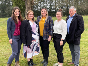 NZ Young Farmers elected directors from left to right; Nicola Blowey, Sammy Bills, chair Jessie Waite, Chloe Belfield and independent director Malcom Nitschke.