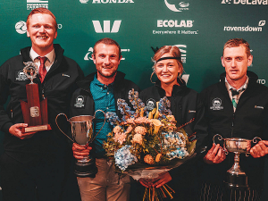 West Coast/Top of the South winners: from left, Jeffery Hawes, Thomas and Hannah Oats, and George King.