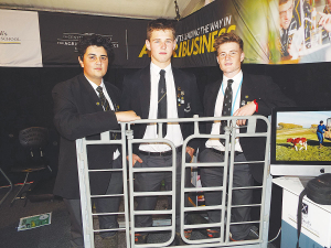 Sanraj Dhaliwal, Daniel Pearse and Douwe de Boer , St Pauls Collegiate School, with their quad trailer rear gate.