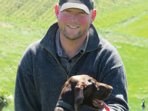 Huw Kinch and Poppy at Pyramid Valley.