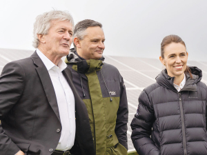 Prime Minister Jacinda Ardern, Climate Change Minister James Shaw and Agriculture Minister Damien O’Connor at the emissions plan launch in Wairarapa last week.