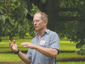 Andrew Horsbrugh explains the establishment and management of the family walnut orchard near Rolleston now coming into full production. Photo Credit: Nigel Malthus.