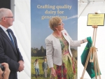 Food safety Minister Jo Goodhew unveils the plaque while Westland chairman Matt O’Regan looks on.