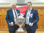 The chairs of the respective finalists Robert Edwards (L) and Kingi Smiler with the Ahuwhenua trophy. Photo Credit: John Cowpland - Alphapix.