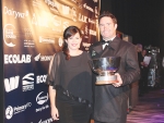 Farm Manager of the Year James Foote and wife Louise with his trophy.