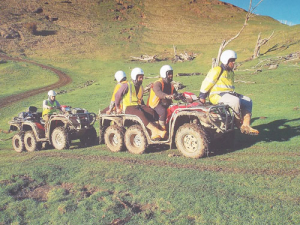 This photograph was displayed at the Fieldays to promote a modified quad that can carry up to seven passengers.