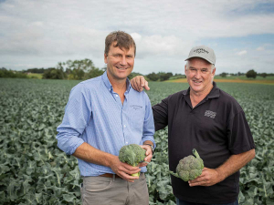 LeaderBrand chief executive Richard Burke (left) with Sutherland Produce&#039;s John Sutherland.