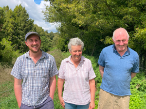 Bay of Plenty Ballance Farm Environment Award Regional Supreme Award winners (from left) Blair Linton, Linda Ellison, and Robert Linton.