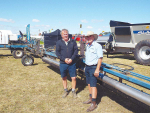 L to R: Rick Daly, Windwhistle Contracting, and Rotowiper's Dougal Lamont with the 24-metre wide weed wiper at the SIAFD at Kirwee.