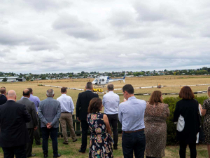 Watching the helicopter carrying SkyTEM take off yesterday at the launch.