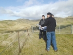 Hurunui Water Project director, Mike Hodgen, front, discusses the plan with advisors on a site visit to the upper Waitohi catchment. Photo: Hurunui Water Project