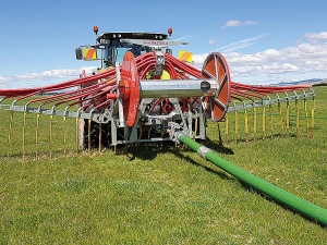 Farmers Louis and Angela English, Dipton says umbilical spreading system is more straightforward to operate.