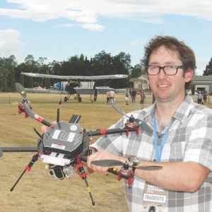 Ben Litchfield shows off the fire fighting drone.