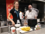 Pole vaulter Eliza McCartney making a breakfast smoothie.