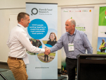 MG General Manager of Communications and Sustainability, Ellery Tappin receives the Environmental Award from HortNZ President, Barry O&#039;Neil 